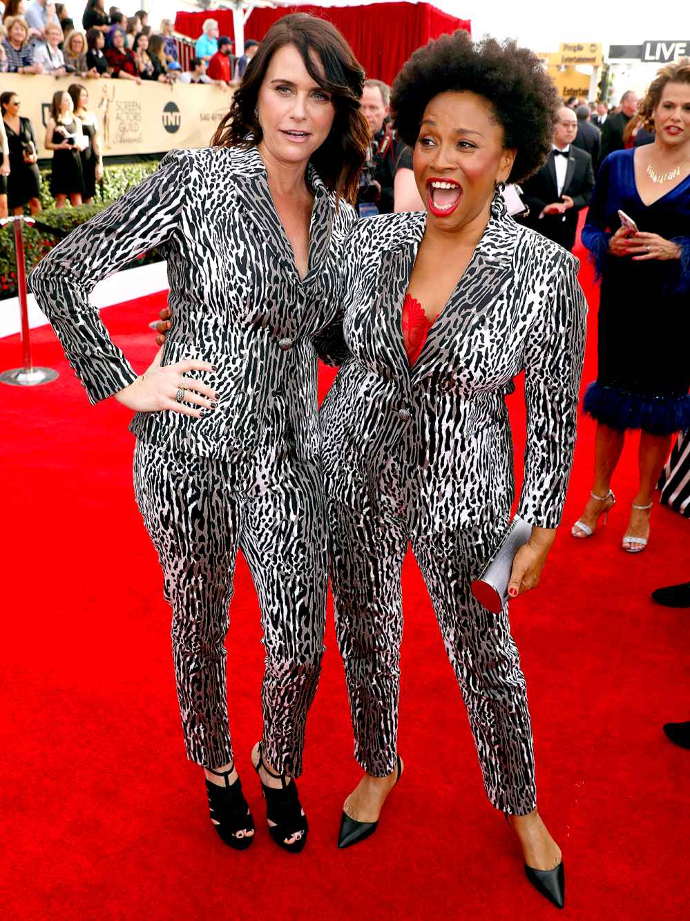 Amy Landecker, left, and Jenifer Lewis arrive at the 23rd annual Screen Actors Guild Awards at the Shrine Auditorium & Expo Hall on Sunday, Jan. 29, 2017, in Los Angeles.