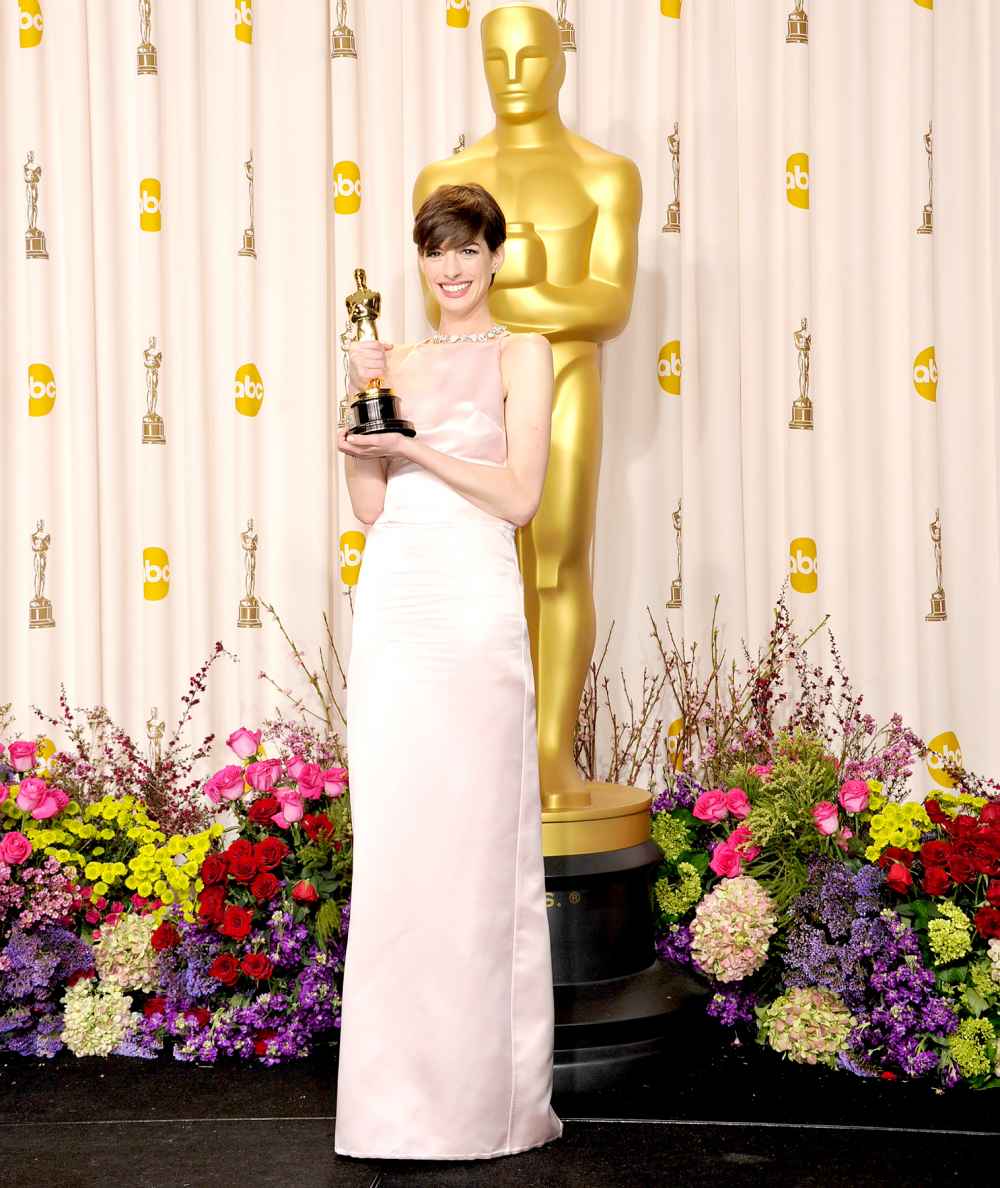 Anne Hathaway arrives to the 85th Annual Academy Awards.