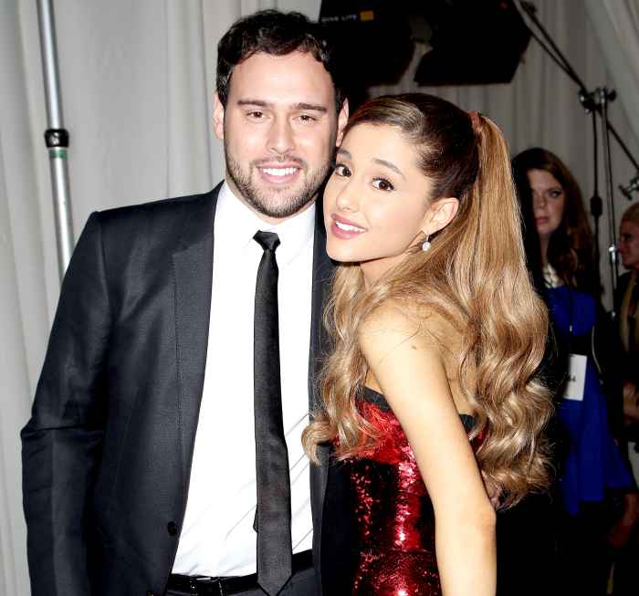 Scooter Braun and Ariana Grande attend the 2013 American Music Awards at Nokia Theatre L.A. Live in Los Angeles on November 24, 2013.