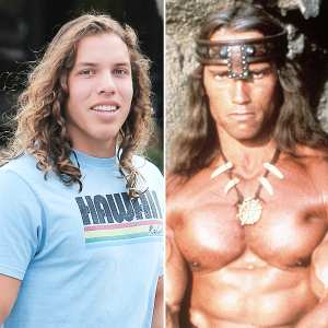 Joseph Baena and Arnold Schwarzenegger as Conan the Barbarian