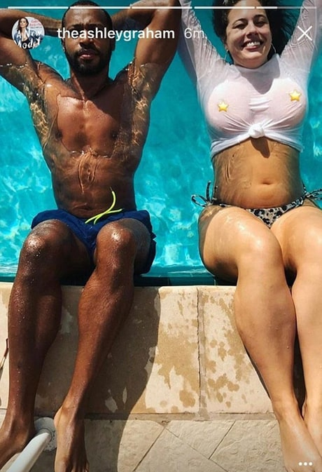 Ashley Graham and her husband of seven years, Justin Ervin, pose for a poolside photo shoot