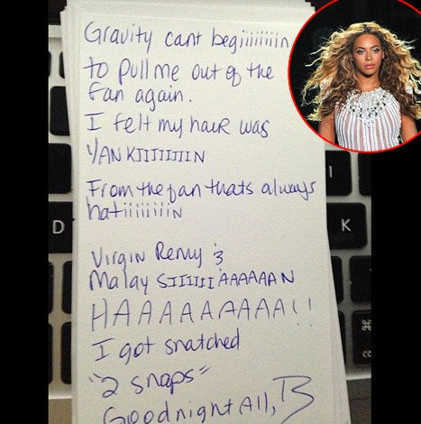 Beyonce's Hair Caught in Fan at Concert: Star Was Doing Good Deed