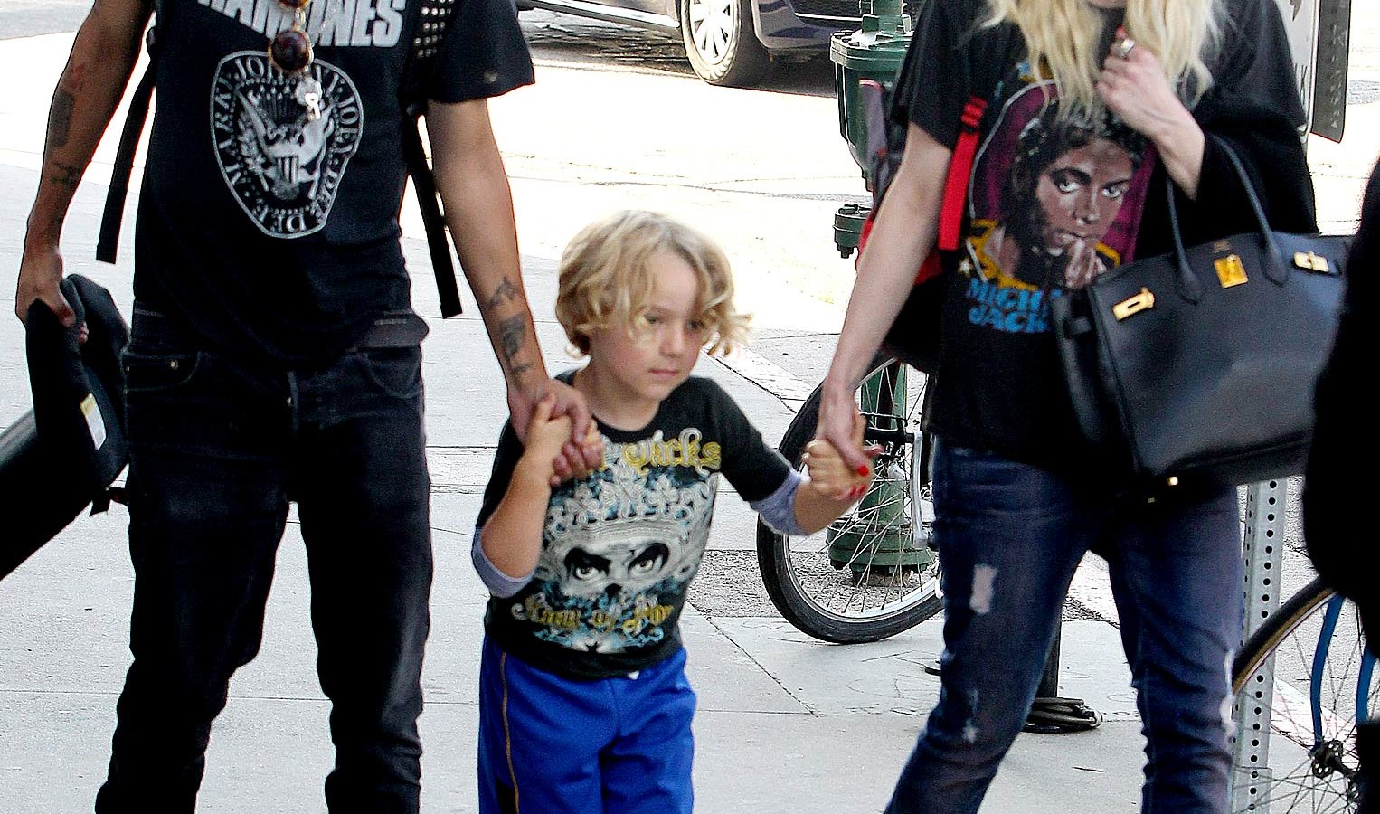 Evan Ross, Ashlee Simpson and Ashlee's son Bronx on August 4, 2013