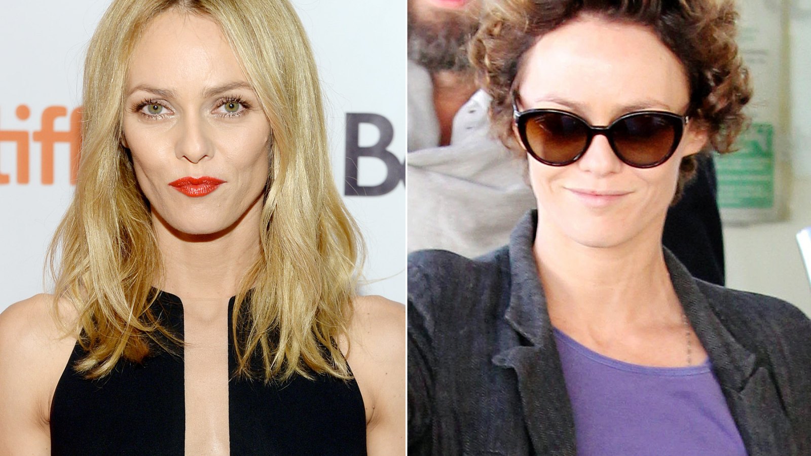 Vanessa Paradis with blonde hair in 2013 and short dark hair in 2014