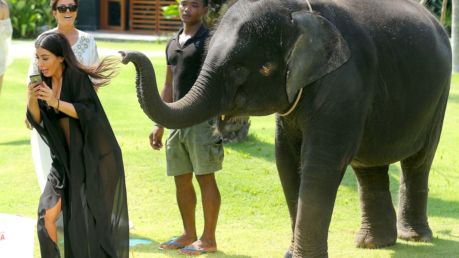 Kim Kardashian takes a selfie with an elephant in Thailand
