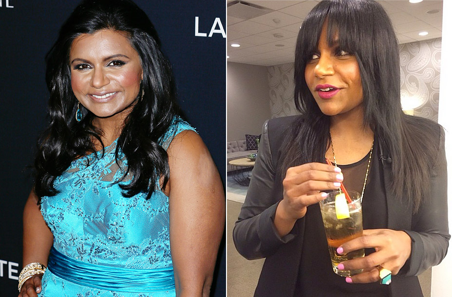 Mindy Kaling without bangs and after a haircut