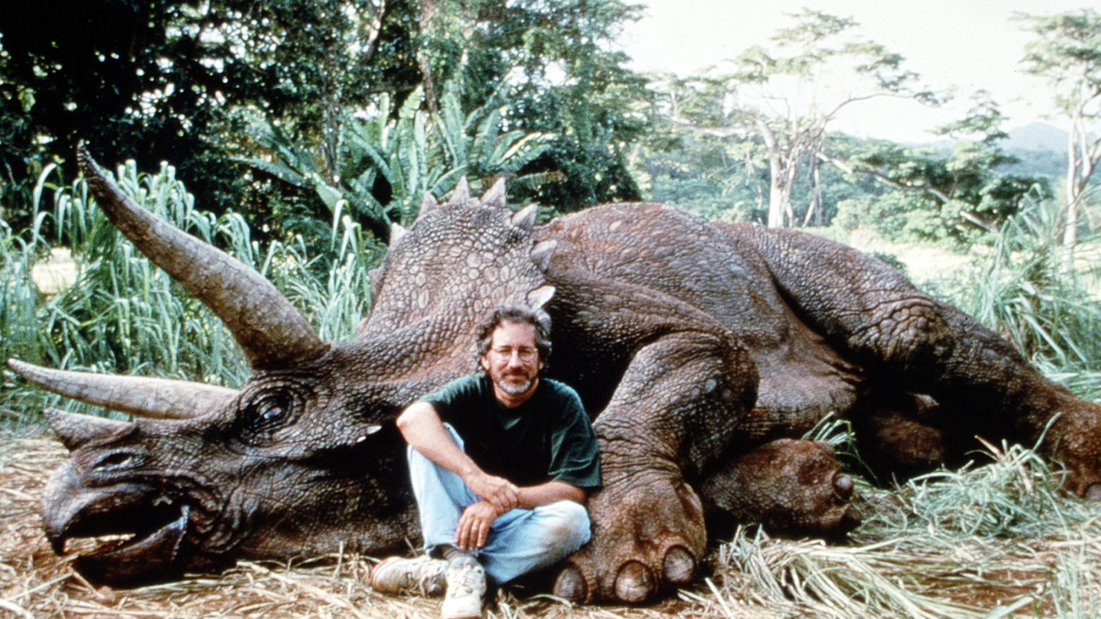Steven Spielberg on the set of Jurassic Park in 1993