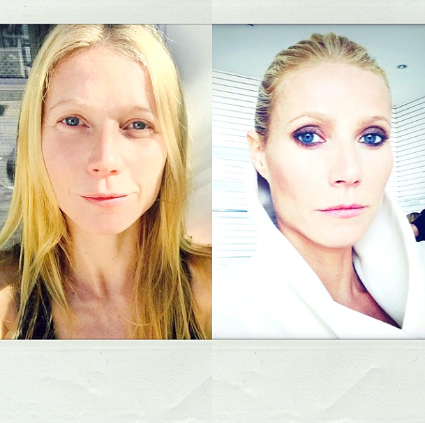 Gwyneth Paltrow shows her makeup transformation on Instagram.