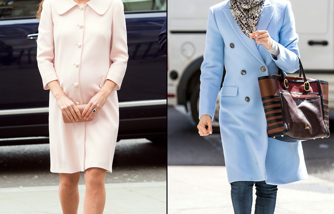 Kate Middleton, Emmy Rossum wear pastel coats.