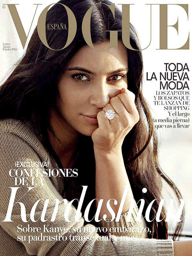Kim Kardashian poses without makeup on the cover of Vogue España
