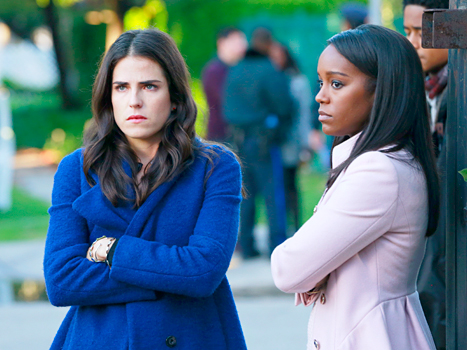 Karla Souza and Aja Naomi King in How to Get Away with Murder