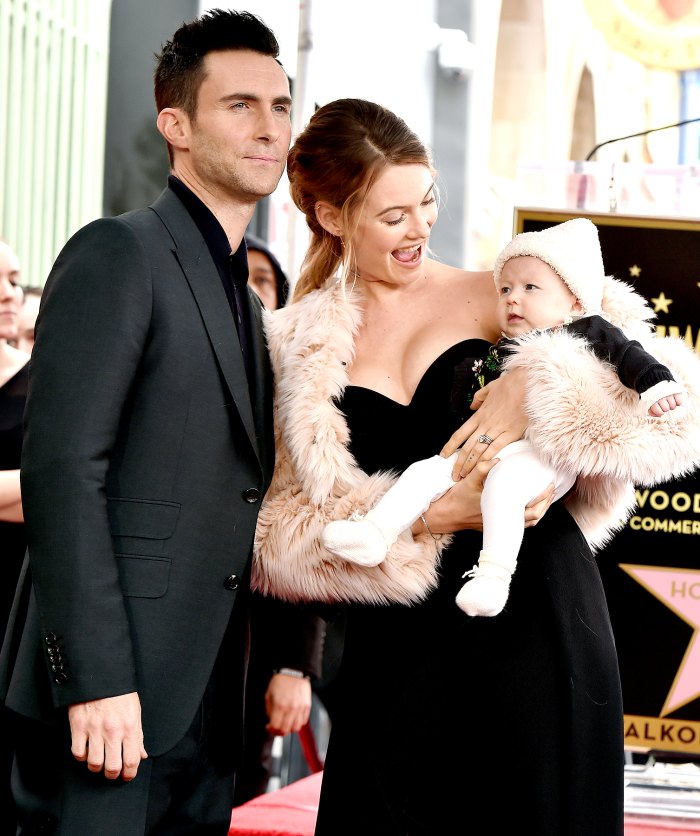 Adam Levine, Behati Prinsloo and daughter Dusty Rose Levine attend the ceremony honoring Adam Levine with star on the Hollywood Walk of Fame on February 10, 2017 in Hollywood, California.