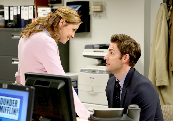 Jenna Fischer as Pam Beesly Halpert and John Krasinski as Jim Halpert on 'The Office.'.