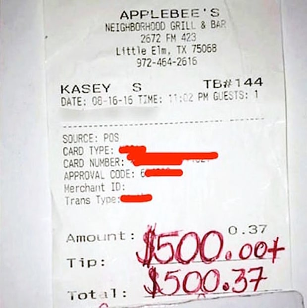 The Applebee's receipt Kasey Simmons