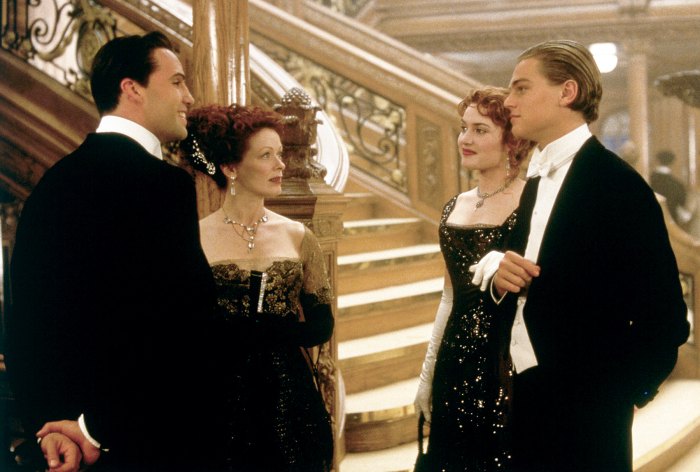 Billy Zane, Frances Fisher, Kate Winslet, and Leonardo DiCaprio in 1997's Titanic.