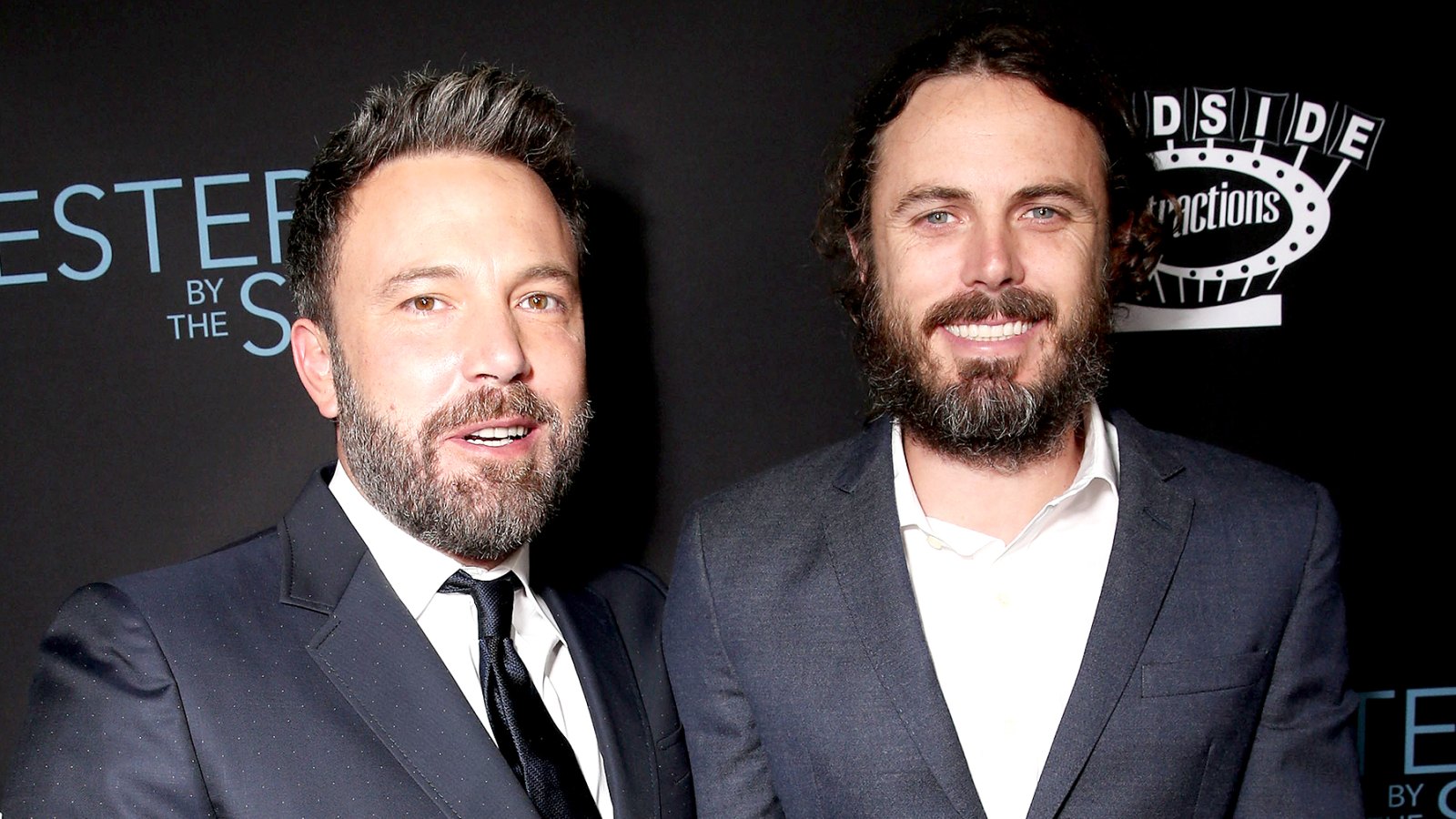 Ben Affleck and Casey Affleck attend the 'Manchester by the Sea' premiere at AMPAS Samuel Goldwyn Theater in Beverly Hills on November 14, 2016.