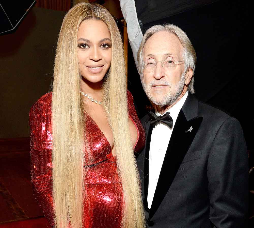 Beyonce (L) and President/CEO of The Recording Academy and GRAMMY Foundation President/CEO Neil Portnow attend the The 59th GRAMMY Awards at STAPLES Center on February 12, 2017 in Los Angeles, California.
