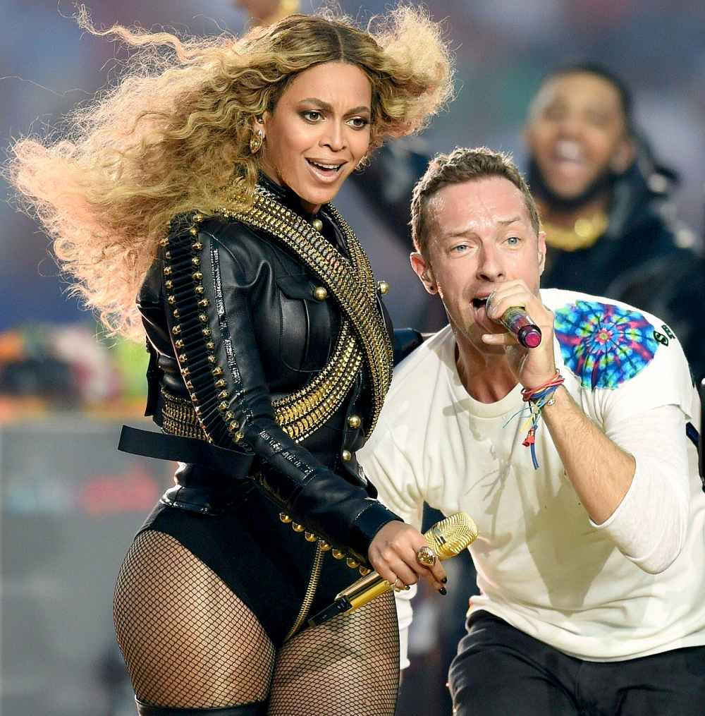 Beyonce and Chris Martin perform during Super Bowl 50.