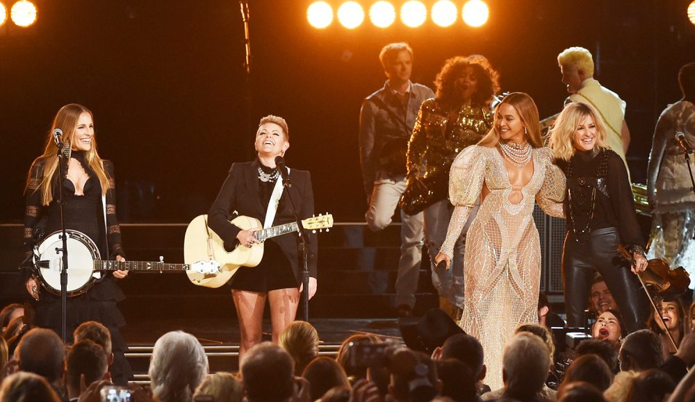 Beyonce performs onstage with Emily Robison and Natalie Maines of Dixie Chicks at the 50th annual CMA Awards at the Bridgestone Arena on November 2, 2016 in Nashville, Tennessee.