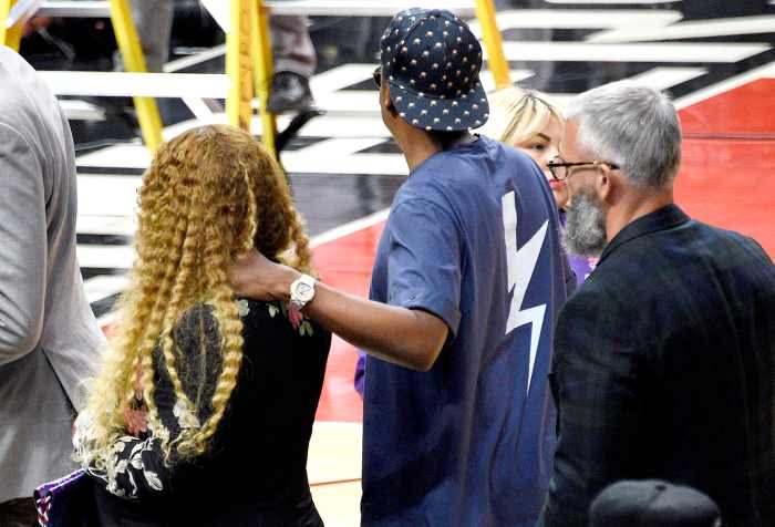 Beyonce and Jay Z attend Game Seven of the Western Conference Quarterfinals of the 2017 NBA Playoffs on April 30, 2017 at STAPLES Center in Los Angeles, California.
