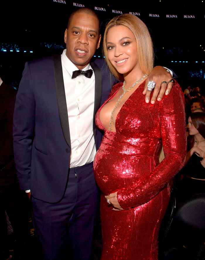 Jay Z (L) and Beyonce pose during The 59th GRAMMY Awards at STAPLES Center on February 12, 2017 in Los Angeles, California.
