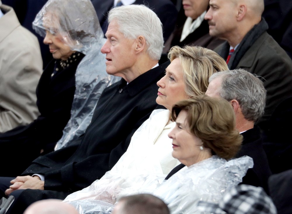 Former President Jimmy Carter, former first lady Rosalynn Carter, former President Bill Clinton, former Democratic presidential nominee Hillary Clinton, former President George W. Bush and former first lady Laura Bush watch President Donald Trump's inaugural address on the West Front of the U.S. Capitol on January 20, 2017 in Washington, DC.