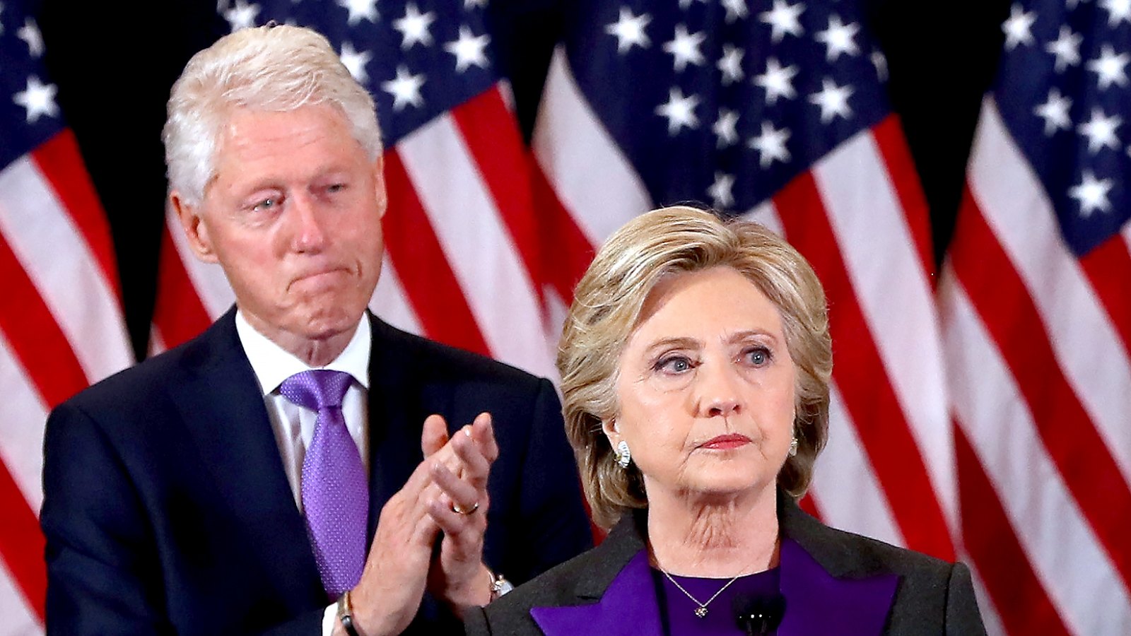Hillary Clinton and Bill Clinton concedes the presidential election at the New Yorker Hotel on November 9, 2016 in New York City.