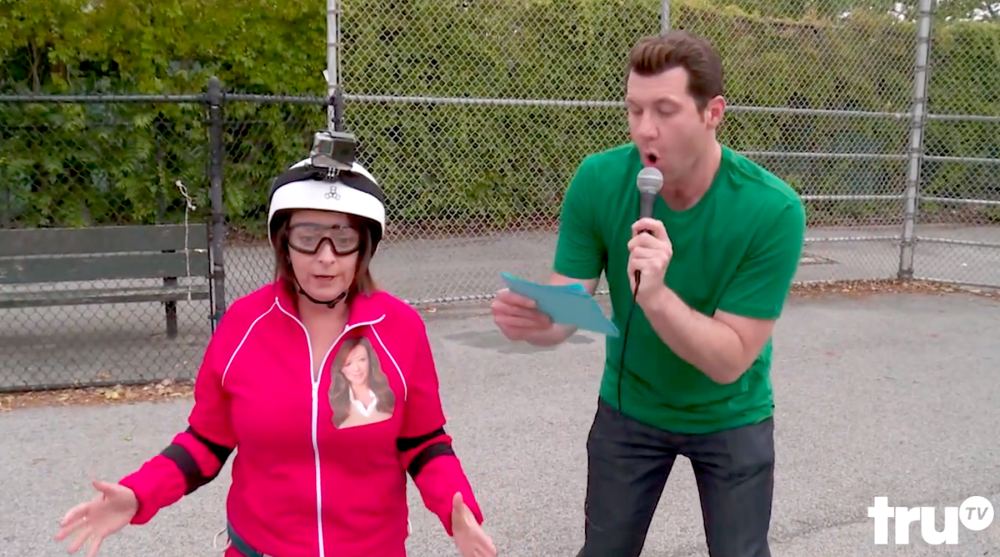 Leah Remini’s Escape from Scientology features Rachel Dratch as Remini, making her way through a goofy course with Billy Eichner.