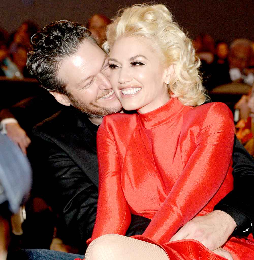 Blake Shelton and Gwen Stefani attend the 2016 Pre-Grammy Gala and Salute to Industry Icons honoring Irving Azoff at The Beverly Hilton hotel in Beverly Hills on February 14, 2016.