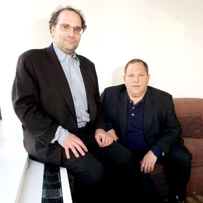 Bob Weinstein and Harvey Weinstein in an office at Elegant Films at 1995 Broadway in New York City.