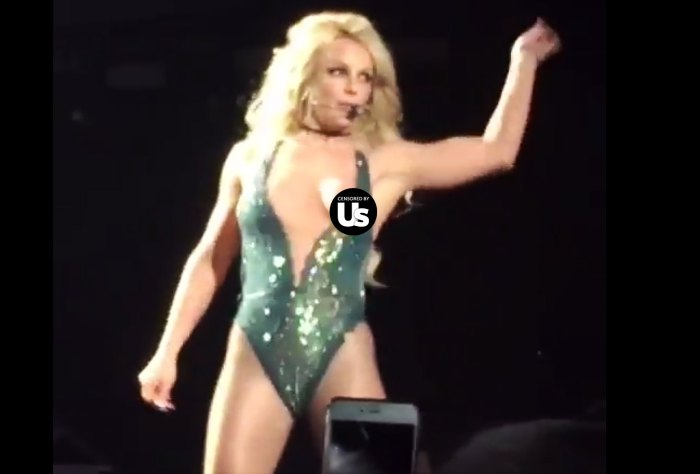 Britney Spears suffers a wardrobe malfunction.
