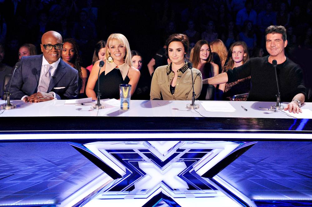 L.A. Reid, Britney Spears, Demi Lovato and Simon Cowell on The X Factor.