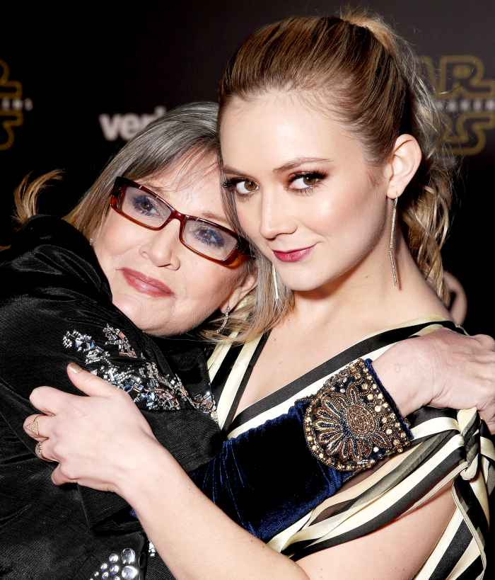 Carrie Fisher and Billie Lourd attend the Premiere of Walt Disney Pictures and Lucasfilm's "Star Wars: The Force Awakens" on December 14, 2015 in Hollywood, California.