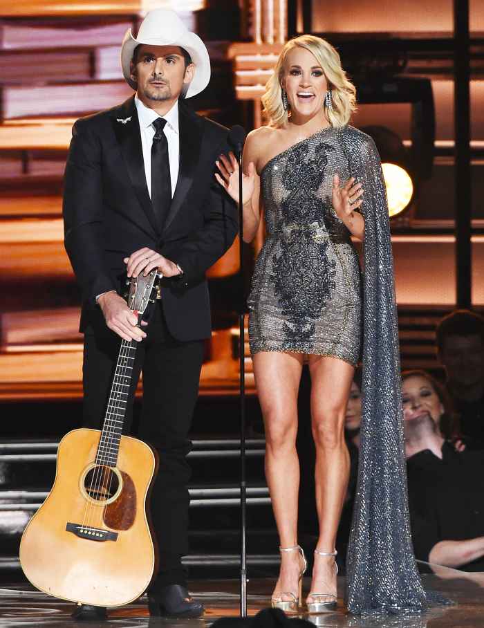 Brad Paisley and Carrie Underwood perform on stage at the 50th Annual CMA Awards at the Bridgestone Arena on Nov. 2, 2016, in Nashville.