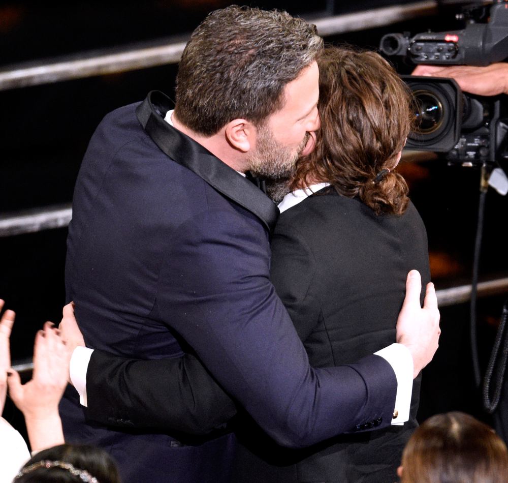 Ben Affleck, left, congratulates Casey Affleck as he accepts the award for best actor in a leading role for 'Manchester by the Sea' at the Oscars on Sunday, Feb. 26, 2017, at the Dolby Theatre in Los Angeles.
