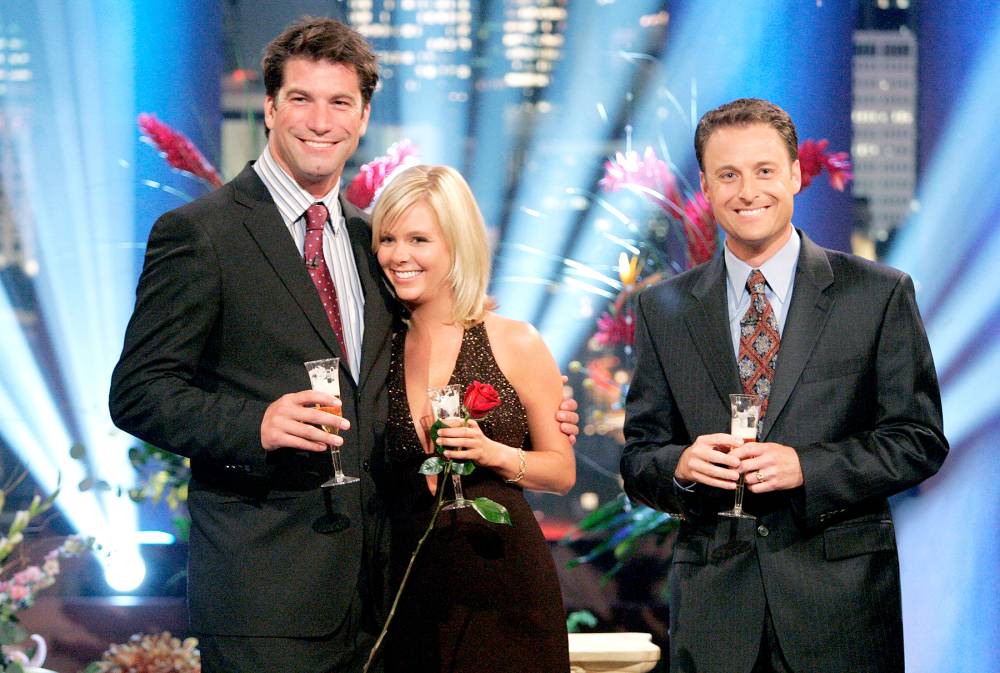 Charlie O'Connell, Sarah B. and Chris Harrison (right) celebrated with a champagne toast on "The Bachelor: Final Rose Live."
