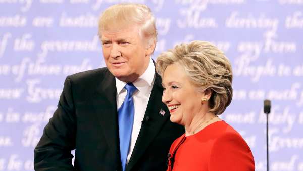 Republican presidential nominee Donald Trump shakes hands with Democratic presidential nominee Hillary Clinton during the presidential debate at Hofstra University in Hempstead, N.Y., Monday, Sept. 26, 2016.