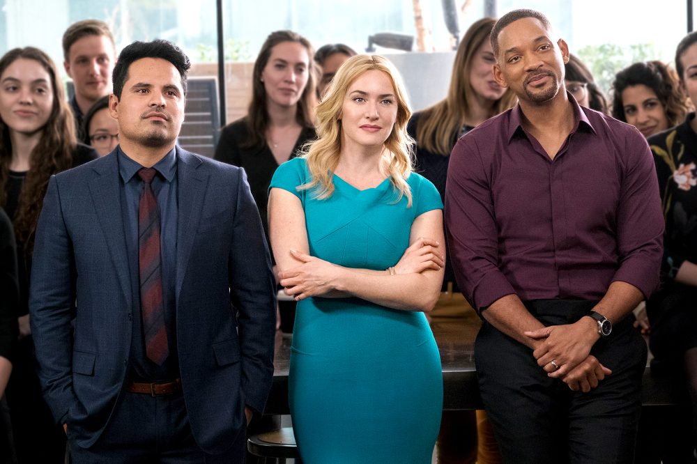 Michael Pena, Kate Winslet, and Will Smith in Collateral Beauty.