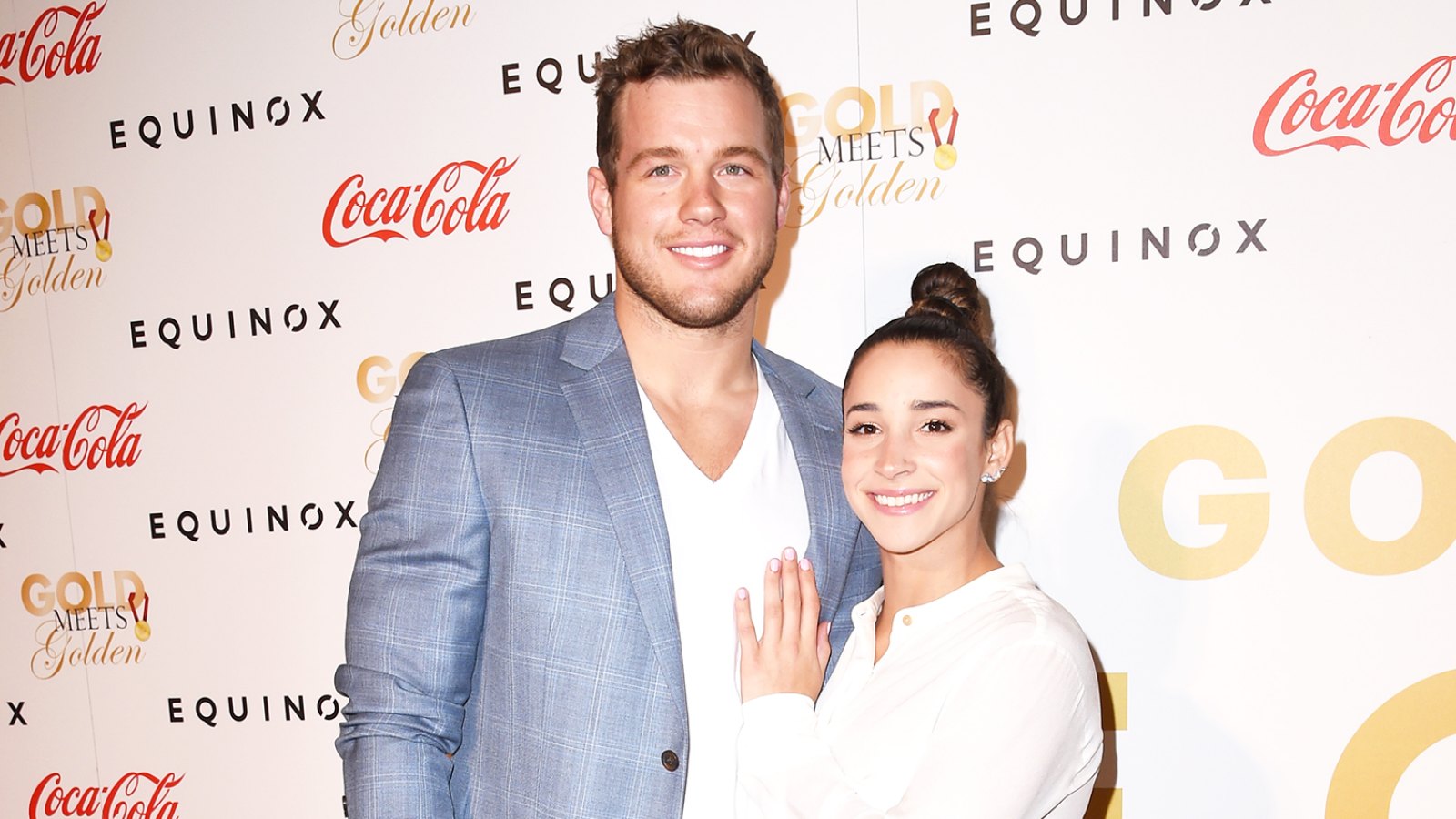 Aly Raisman and Colton Underwood attend Life is Good at GOLD MEETS GOLDEN Event at Equinox on January 7, 2017 in Los Angeles, California.