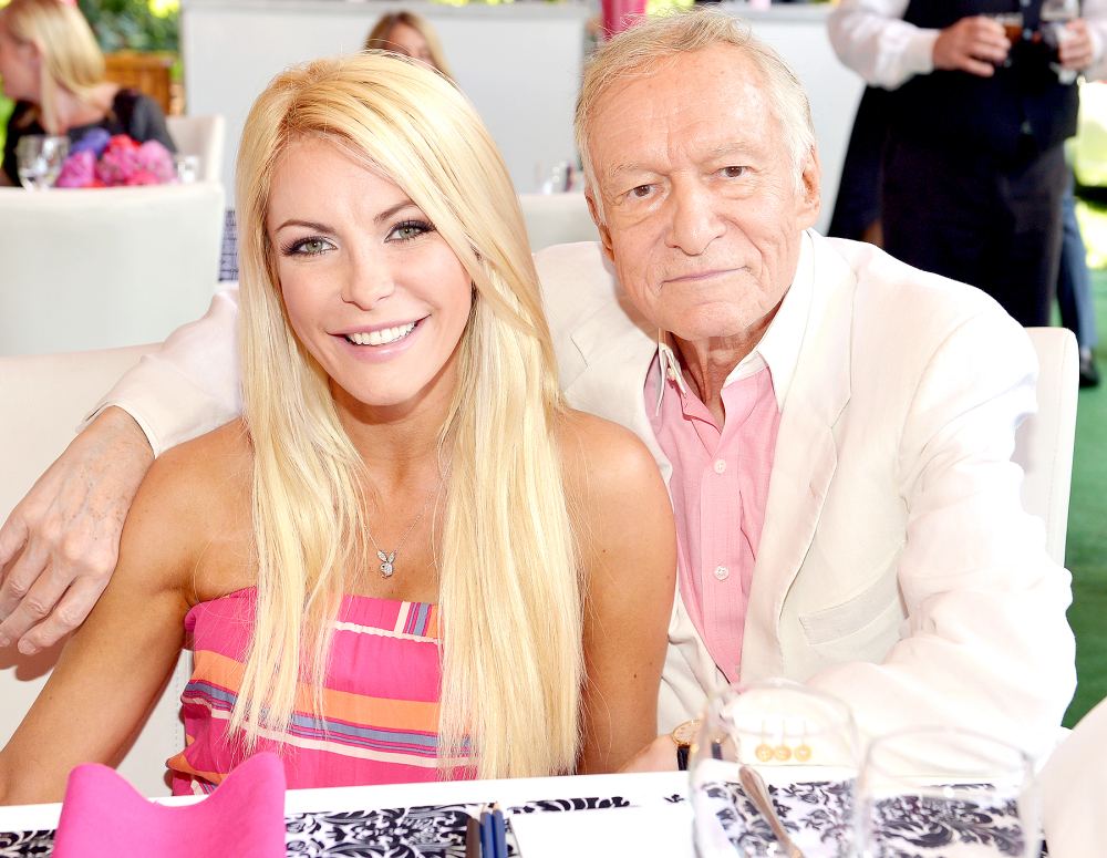 Crystal Harris and Hugh Hefner attend Playboy's 2013 Playmate of the Year luncheon honoring Raquel Pomplun at the Playboy Mansion in Holmby Hills, California, on May 9, 2013.