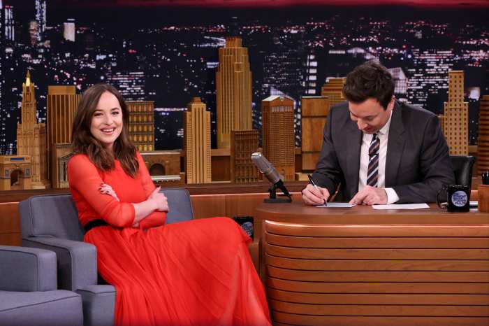 Dakota Johnson looked stunning in a red dress as she chatted to host Jimmy Fallon about her new movie 'Fifty Shades Darker'