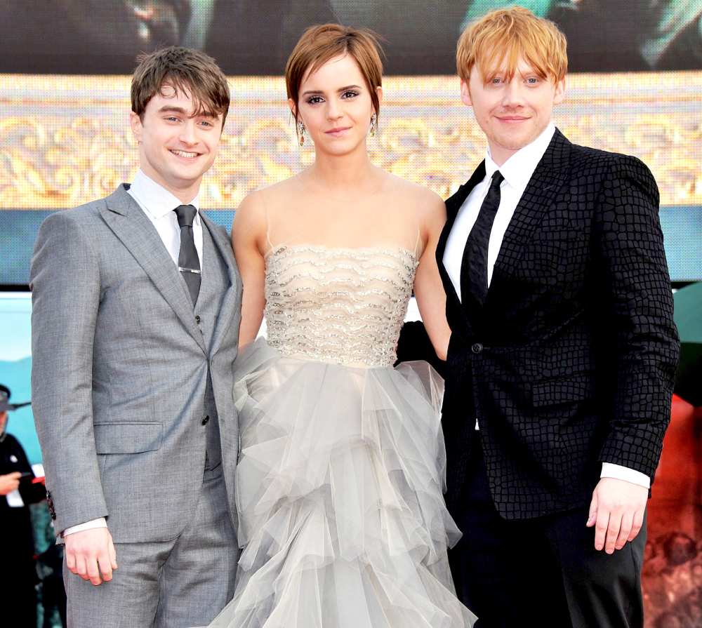 Daniel Radcliffe, Emma Watson and Rupert Grint attend the "Harry Potter And The Deathly Hallows Part 2" world premiere at Trafalgar Square on July 7, 2011 in London, England.