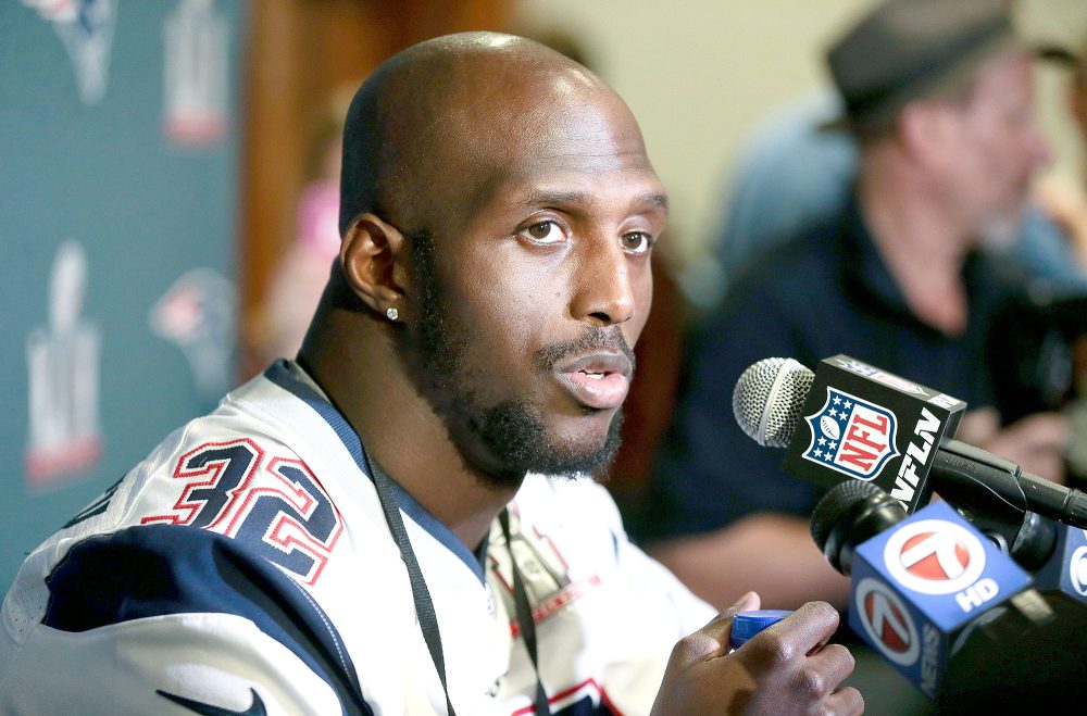 Devin McCourty #32 of the New England Patriots answers questions during Super Bowl LI media availability at the J.W. Marriott on February 2, 2017 in Houston, Texas.