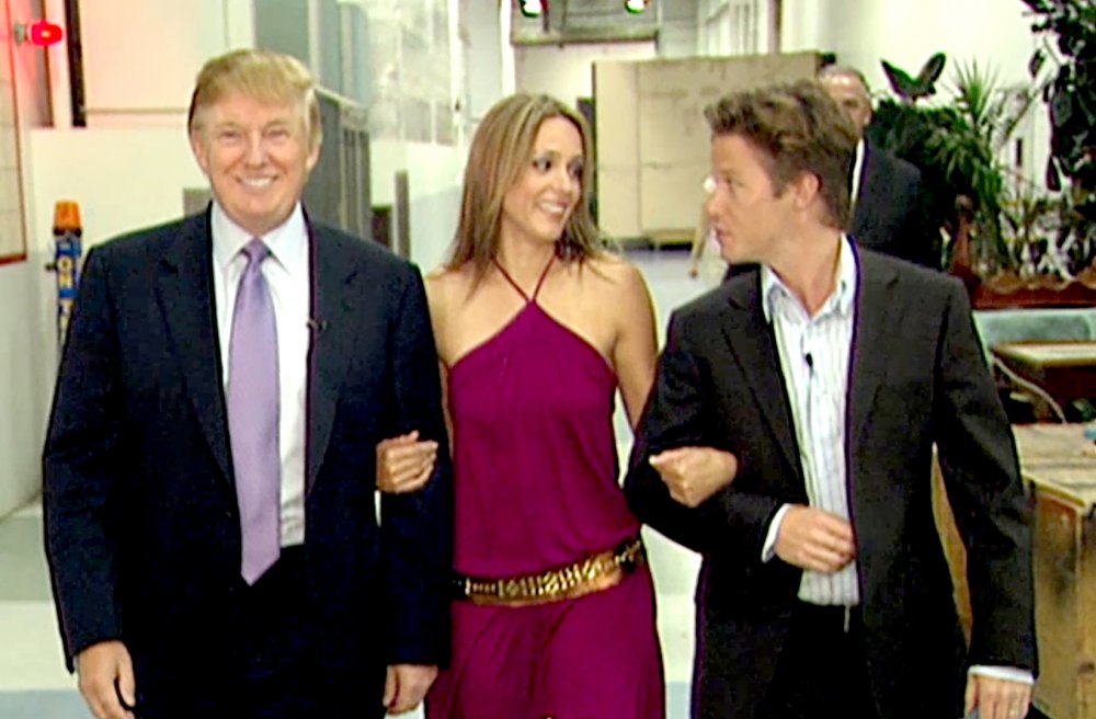In this 2005 frame from video, Donald Trump prepares for an appearance on 'Days of Our Lives' with actress Arianne Zucker (center). He is accompanied to the set by Access Hollywood host Billy Bush.