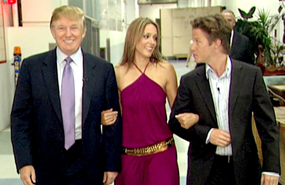 In this 2005 frame from video, Donald Trump prepares for an appearance on 'Days of Our Lives' with actress Arianne Zucker (center). He is accompanied to the set by Access Hollywood host Billy Bush.
