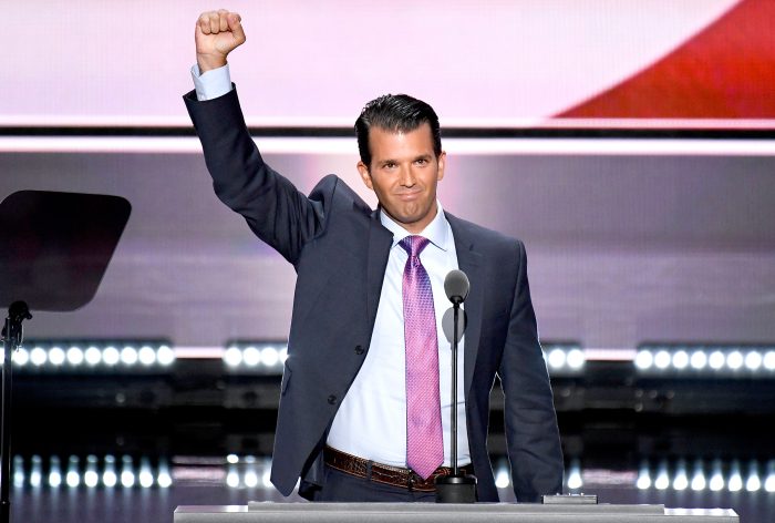 Donald Trump Jr., speaks at the 2016 Republican National Convention in Cleveland, Ohio on Monday, July 19, 2016.