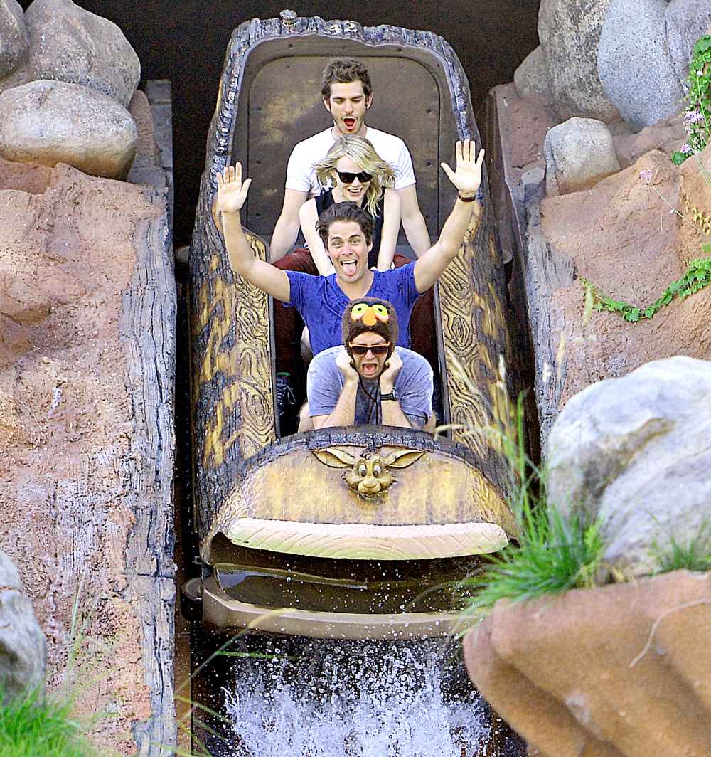 Andrew Garfield continued his birthday celebration with a day at Disneyland with Emma Stone and friends in 2012.