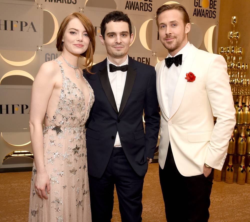 Emma Stone, Damien Chazelle and Ryan Gosling attend the 74th Annual Golden Globe Awards at the Beverly Hilton Hotel on Jan. 8, 2017, in Beverly Hills.
