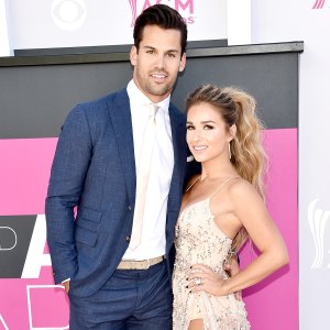 Eric Decker and Jessie James Decker attend the 52nd Academy Of Country Music Awards at Toshiba Plaza on April 2, 2017 in Las Vegas, Nevada.
