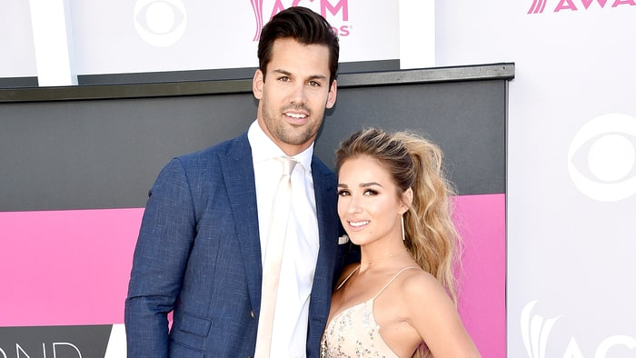 Eric Decker and Jessie James Decker attend the 52nd Academy Of Country Music Awards at Toshiba Plaza on April 2, 2017 in Las Vegas, Nevada.